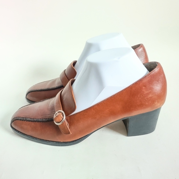 90s Y2k Academia Mootsies Tootsies Brown Leather Chunky Heel Slip On Shoes sz 10 - Picture 3 of 10